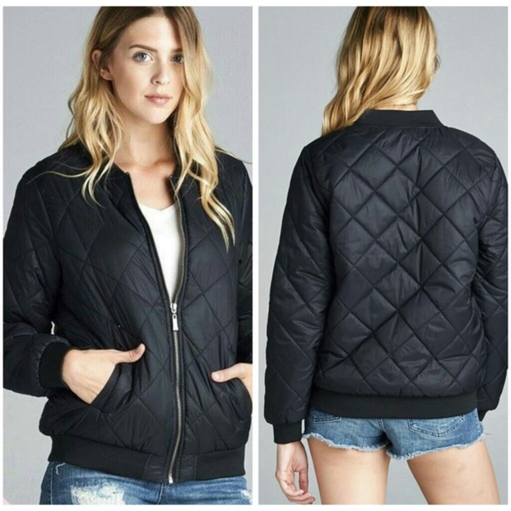 PLUS SIZE QUILTED PADDED BOMBER JACKET in Black - Picture 1 of 5